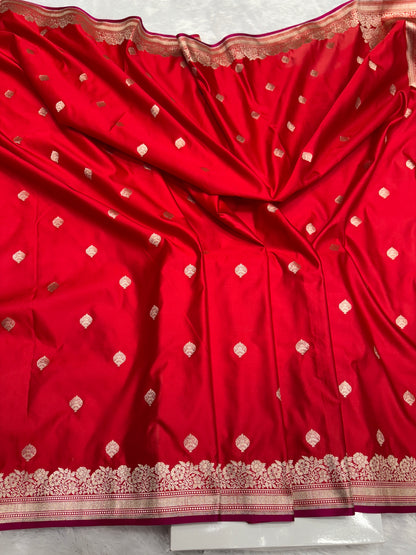 Red premium Banarasi Mashru katan silk saree MK192