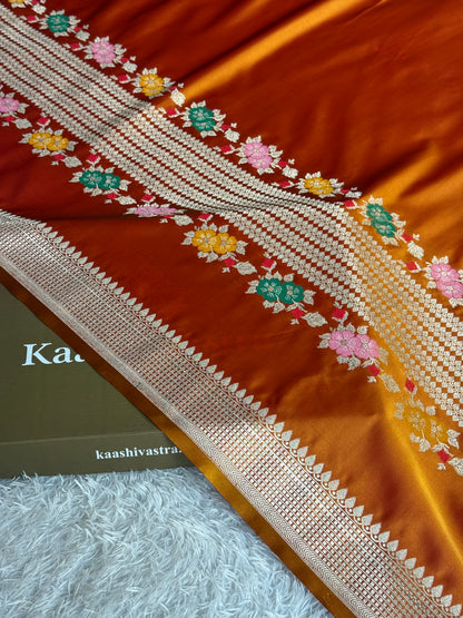 Orange colour premium Banarasi tilfi Mashru katan silk saree MK332