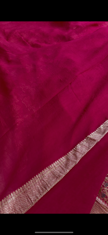 Premium hand brush Banarasi pure viscos georgette silk saree PBV101