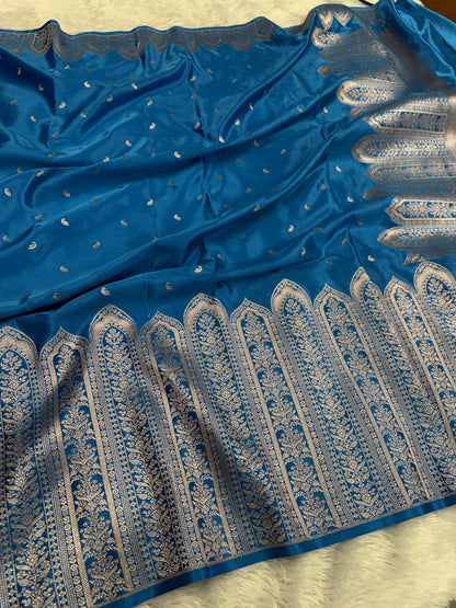 Peacock blue premium Banarasi Mashru katan silk saree MK189