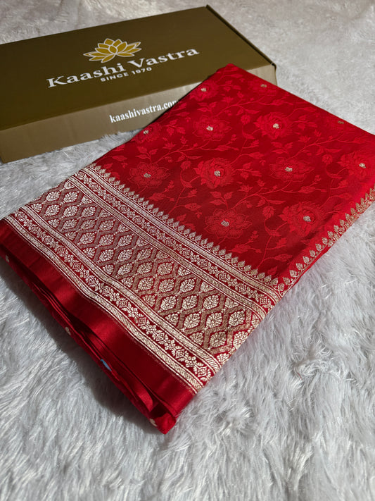 Red premium Banarasi tanchui Mashru katan silk saree MK213