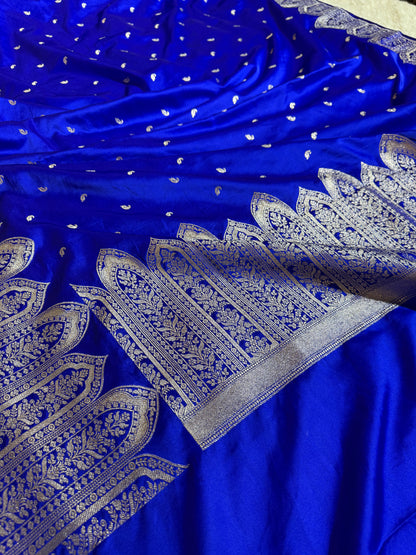 Royal blue premium Banarasi Mashru katan silk saree MK189