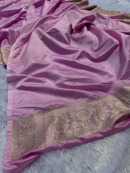 Baby pink premium Banarasi Mashru katan silk saree MK186