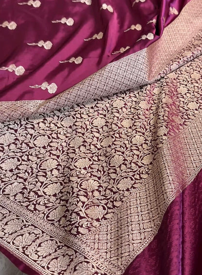 Wyne color premium Banarasi Mashru katan silk saree MK226