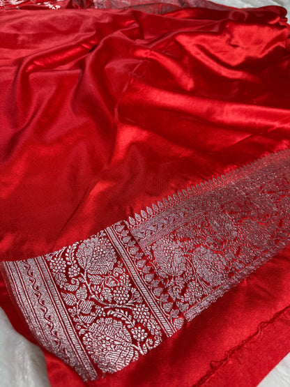 Chilli red premium Banarasi Mashru katan silk saree MK205