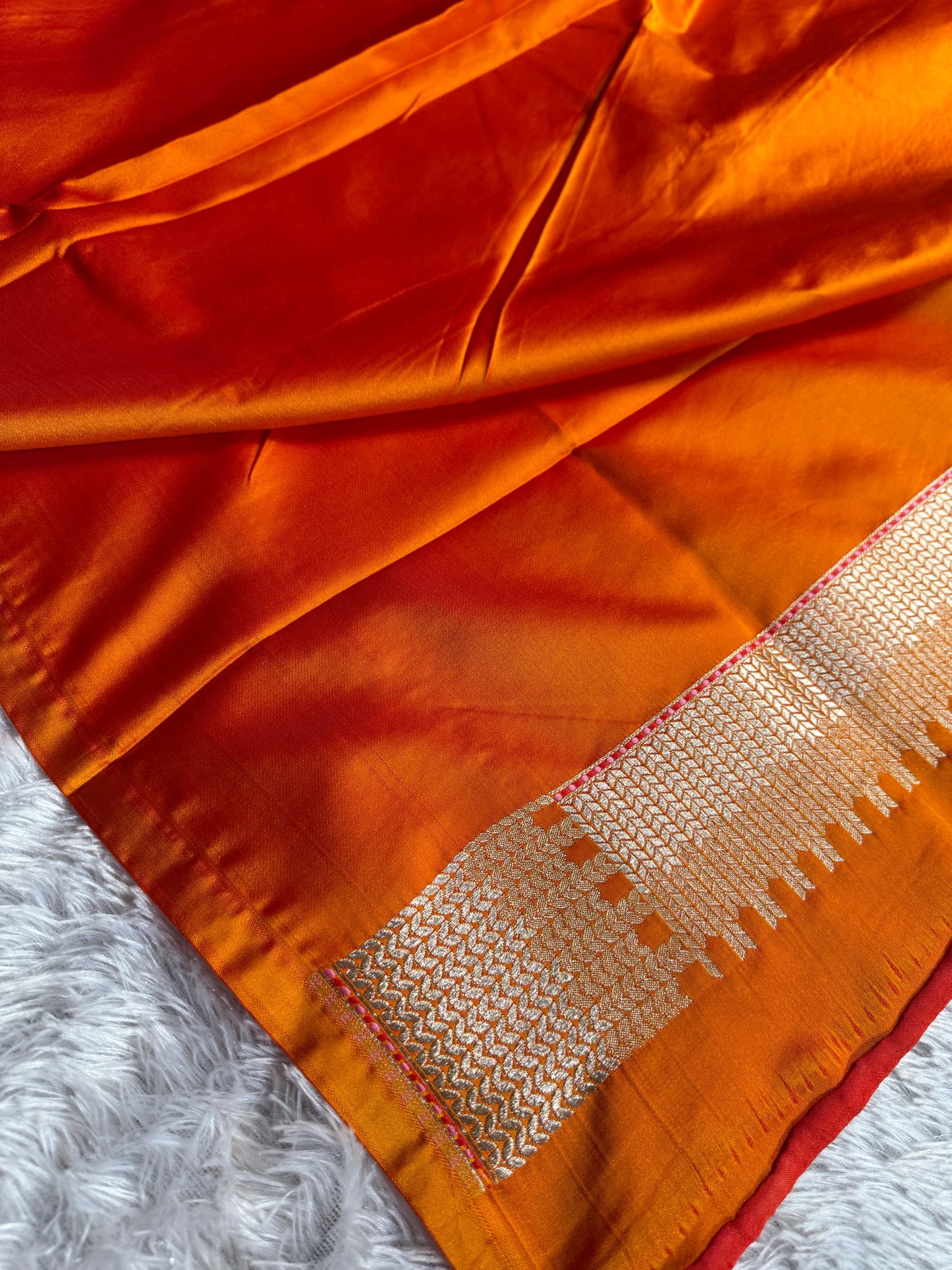 Orange color premium Banarasi Mashru katan silk saree MK229