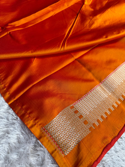Orange color premium Banarasi Mashru katan silk saree MK229
