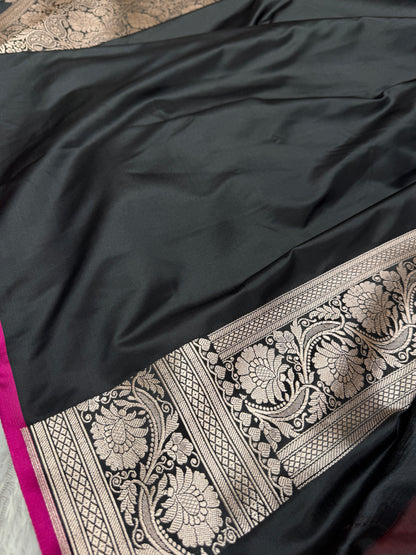 Black premium Banarasi Mashru katan silk saree MK191