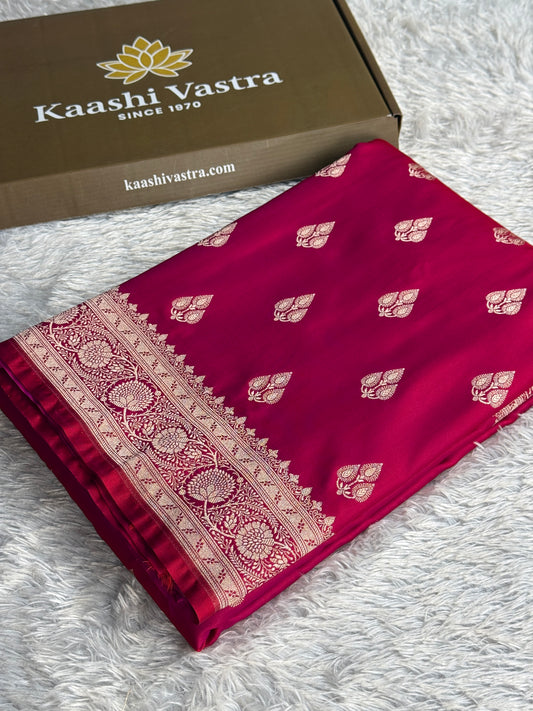 Hot pink colour premium Banarasi Mashru katan silk saree MK341