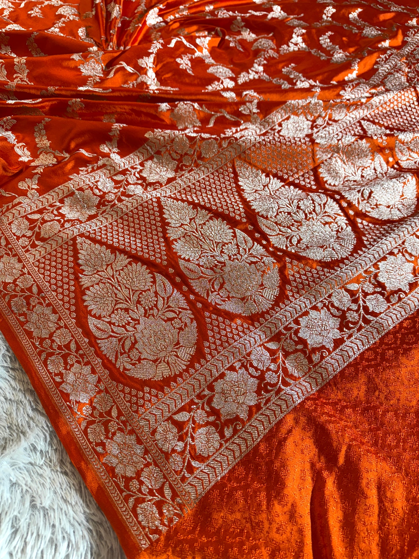 Orange premium Banarasi Mashru katan silk saree MK221