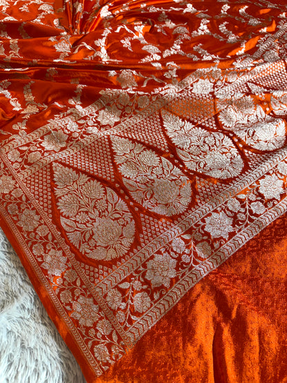 Orange premium Banarasi Mashru katan silk saree MK221