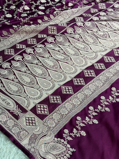 Majanta colour premium Banarasi Mashru katan silk saree MK227