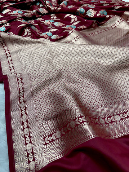 Maroon celebrity inspired premium Banarasi Mashru katan silk saree MK188