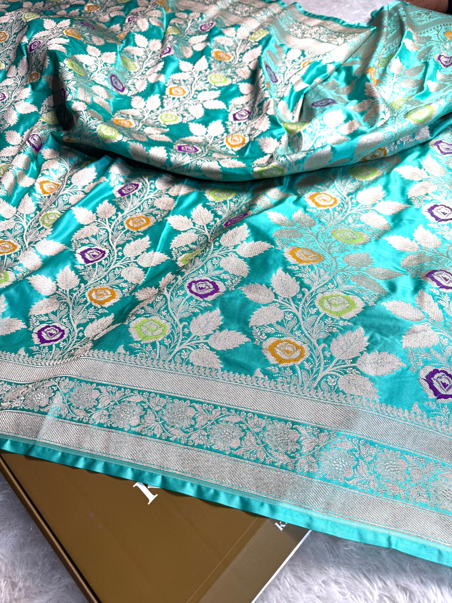 Sea green premium Banarasi Mashru katan silk saree MK216