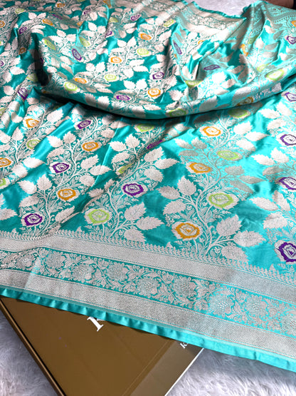 Sea green premium Banarasi Mashru katan silk saree MK216