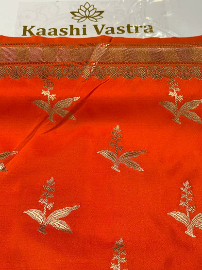Orange premium Banarasi Mashru katan silk saree MK172