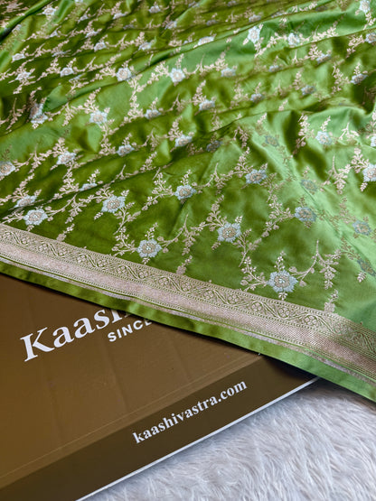 Pista green premium Banarasi Mashru katan silk saree MK219