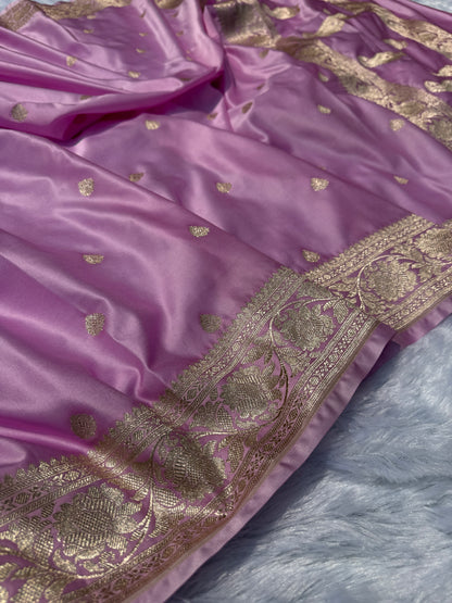Baby pink premium Banarasi Mashru katan silk saree MK186