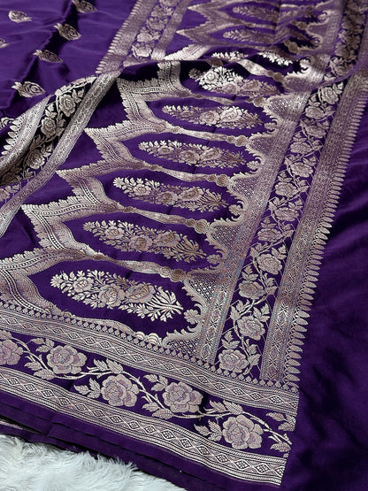 Purple Banarasi Mashru katan silk saree MK156