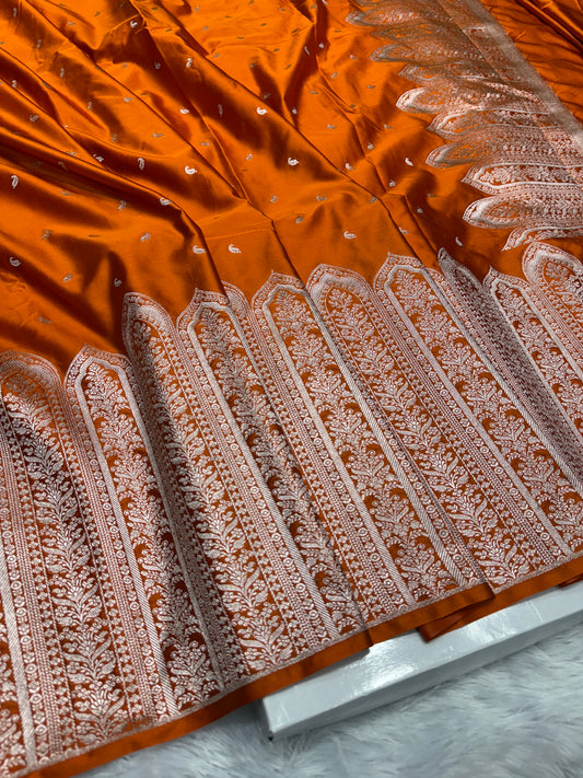 Orange premium Banarasi Mashru katan silk saree MK189
