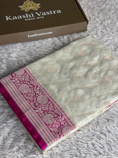 Rani pink with off white colour premium Banarasi Mashru katan silk saree MK351