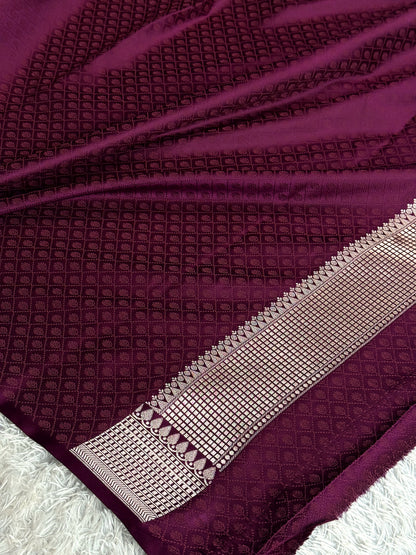 Wine colour premium Banarasi tilfi Mashru katan silk saree MK332