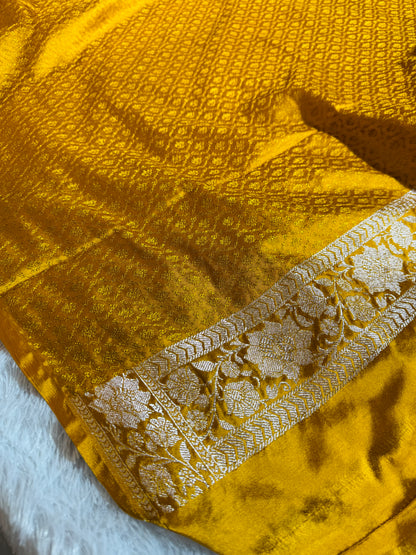 Dusty mustard premium Banarasi Mashru katan silk saree MK221