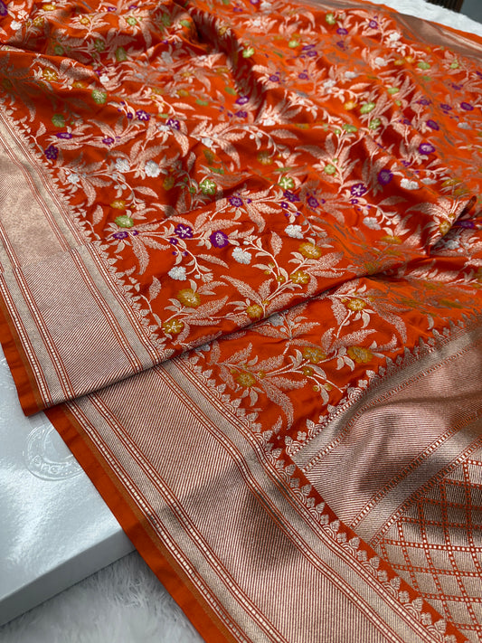 Orange premium Banarasi Mashru Katan silk saree MK184