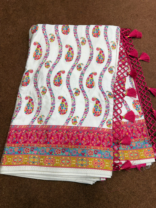 PASHMINA SILK SAREE WITH POSITION PRINT PM103