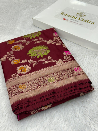 Maroon premium Banarasi Mashru katan silk saree MK195