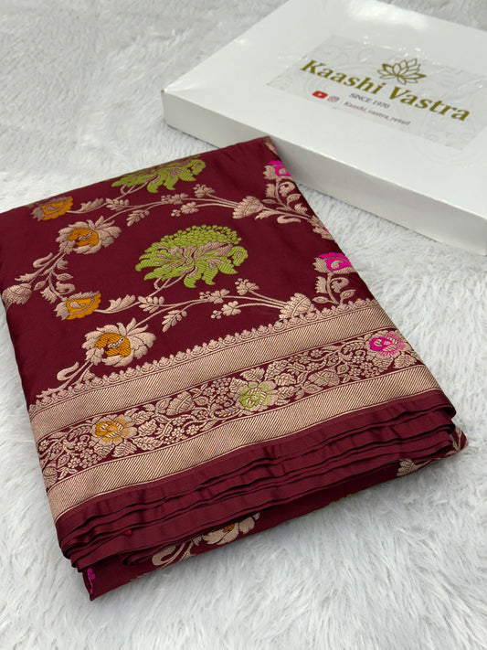 Maroon premium Banarasi Mashru katan silk saree MK195