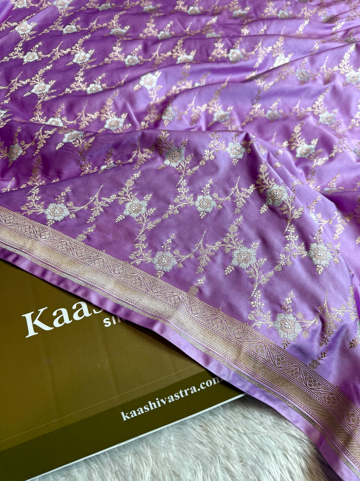 Lavender color premium Banarasi Mashru katan silk saree MK219