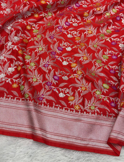 Red premium tilfi Banarasi Mashru katan silk saree MK184