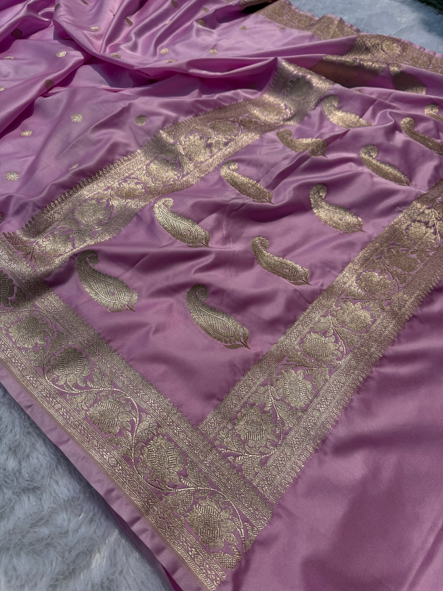 Baby pink premium Banarasi Mashru katan silk saree MK186