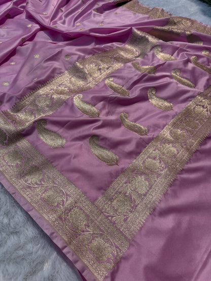 Baby pink premium Banarasi Mashru katan silk saree MK186