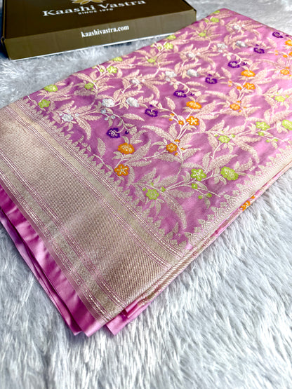 Lavender color premium Banarasi tilfi Mashru katan silk saree MK184