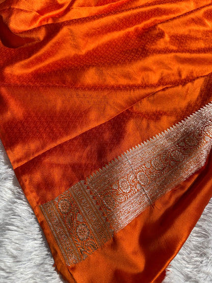 Orange premium Banarasi Mashru katan silk saree MK214