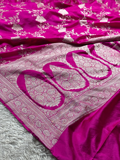 Rani pink color premium Banarasi Mashru katan silk saree MK240