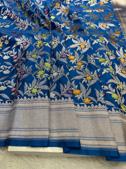 Peacock blue Premium tilfi Banarasi Mashru katan silk saree MK184