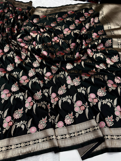 Black color beautiful premium Banarasi Mashru katan silk saree MK188