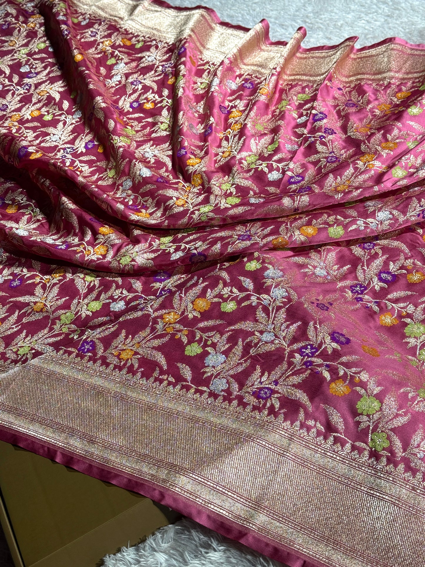 Onion pink premium Banarasi tilfi Mashru katan silk saree MK184