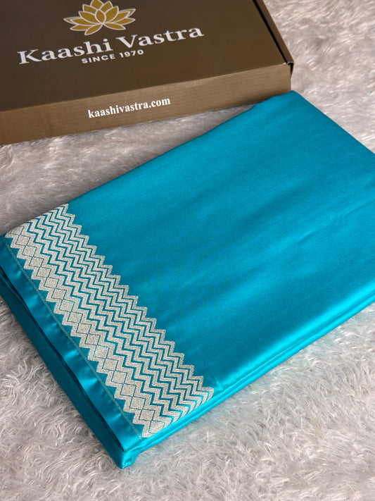 Sea blue colour premium Banarasi Mashru katan silk saree MK338