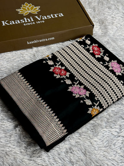 Black colour premium Banarasi tilfi Mashru katan silk saree MK332