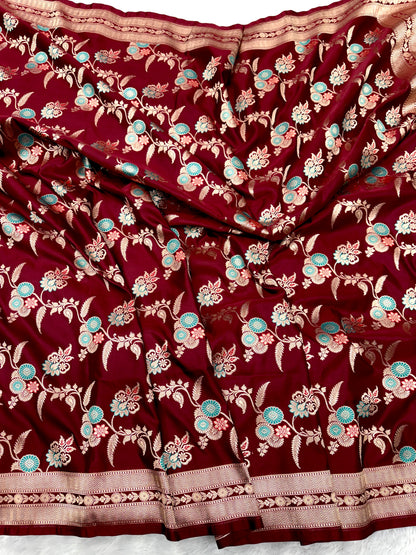 Maroon celebrity inspired premium Banarasi Mashru katan silk saree MK188