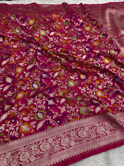 Redish pink premium tilfi Banarasi Mashru katan silk saree MK207