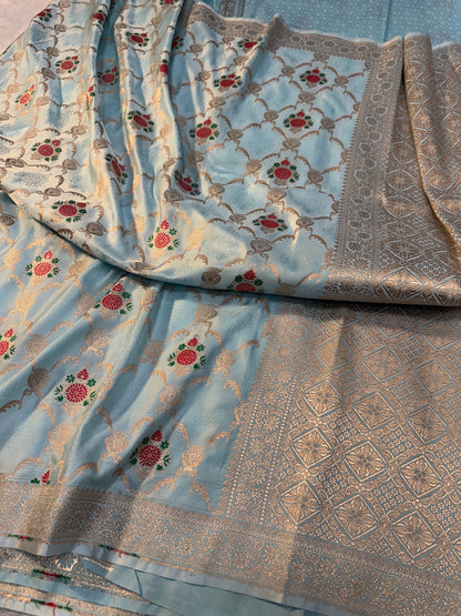 Light sea blue premium Banarasi Mashru katan silk saree MK160
