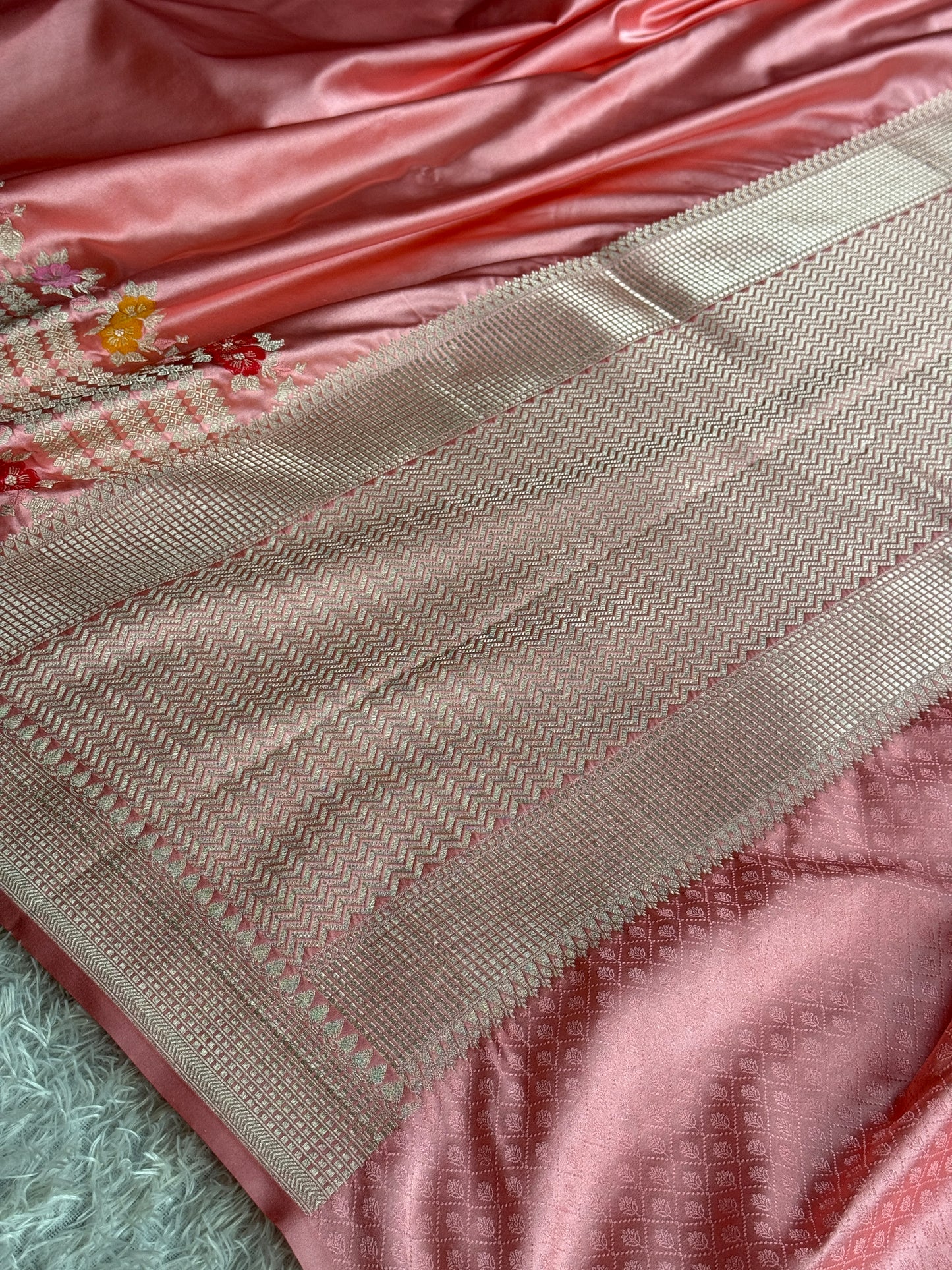 Pink colour premium Banarasi tilfi Mashru katan silk saree MK332
