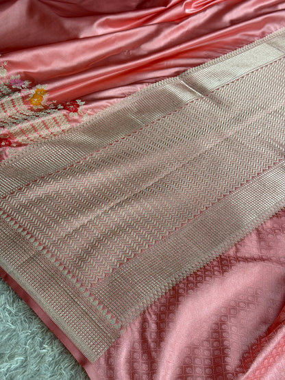Pink colour premium Banarasi tilfi Mashru katan silk saree MK332