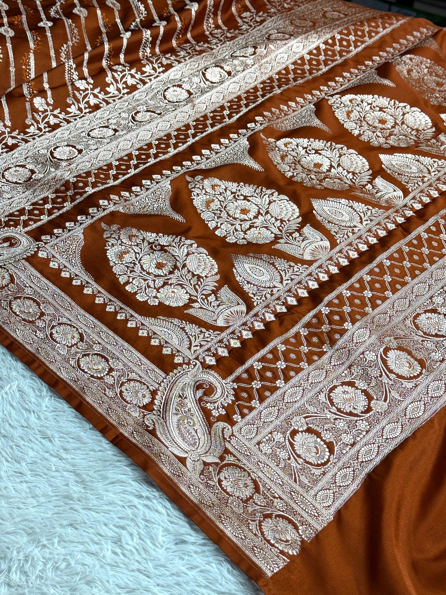 Brown color premium Banarasi Mashru katan silk saree MK238