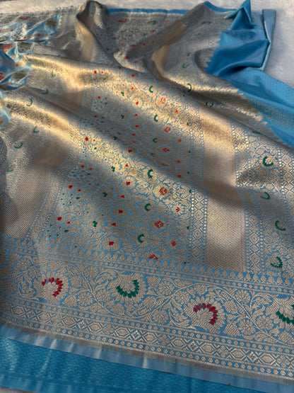 Light blue premium Banarasi Mashru katan silk saree MK171